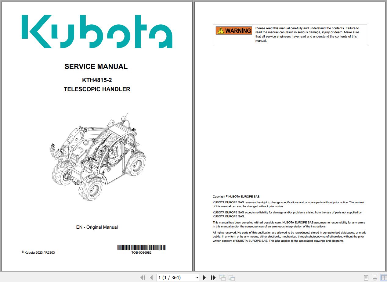 Kubota Telescopic Handler KTH4815 2 Service Manual TOB 0086982 2023 (1)