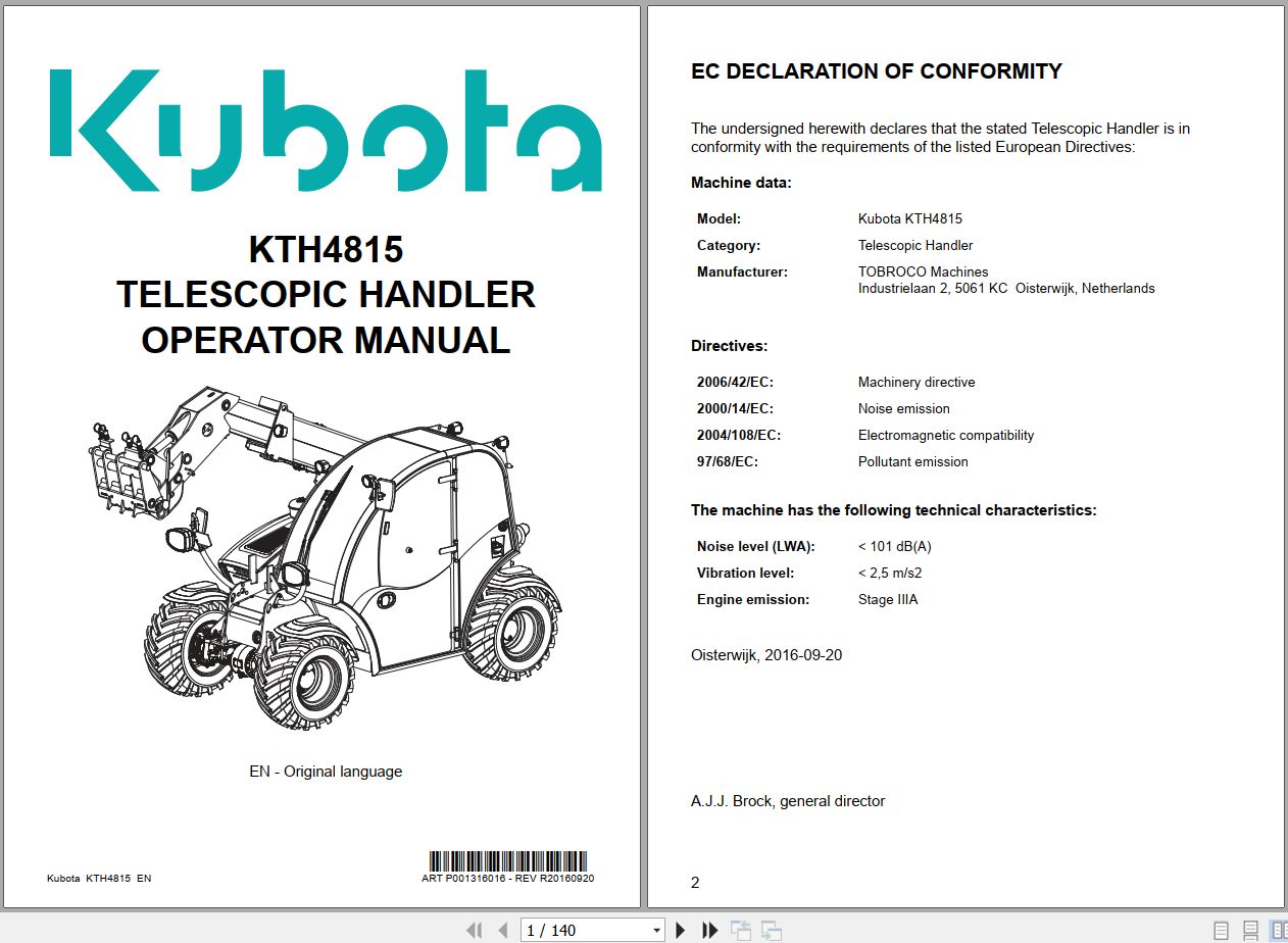 Kubota Telescopic Handler KTH4815 Operator Manual R20160920 2016 (1)
