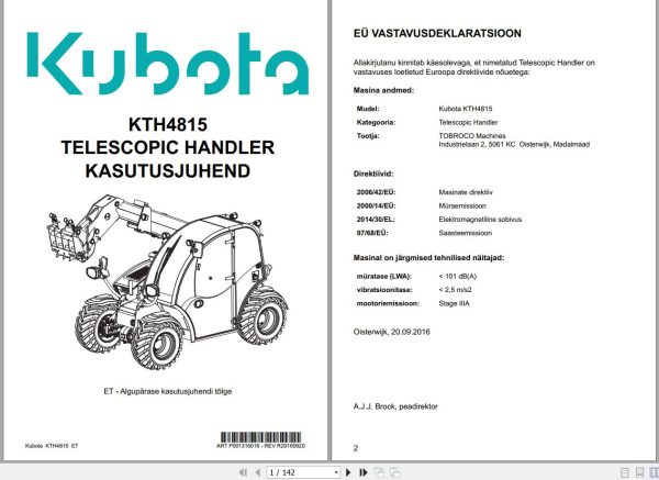 Kubota Telescopic Handler KTH4815 Operator Manual R20160920 2016 ET (1)