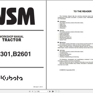 Kubota Tractor B2301 B2601 Workshop Manual 9Y111 11560 2014 (1)