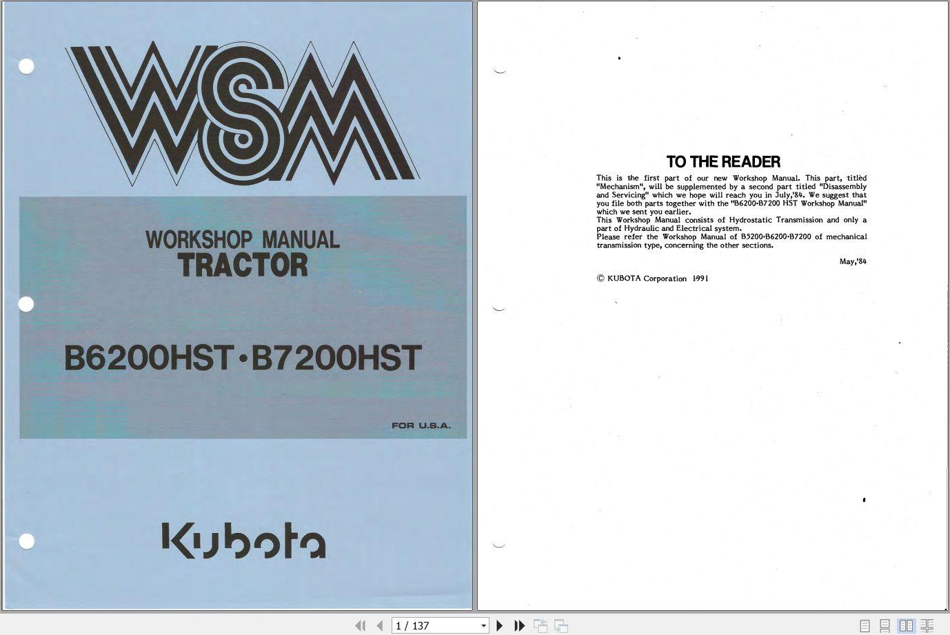 Kubota Tractor B6200HST B7200HST Workshop Manual 97897 10713 (1)
