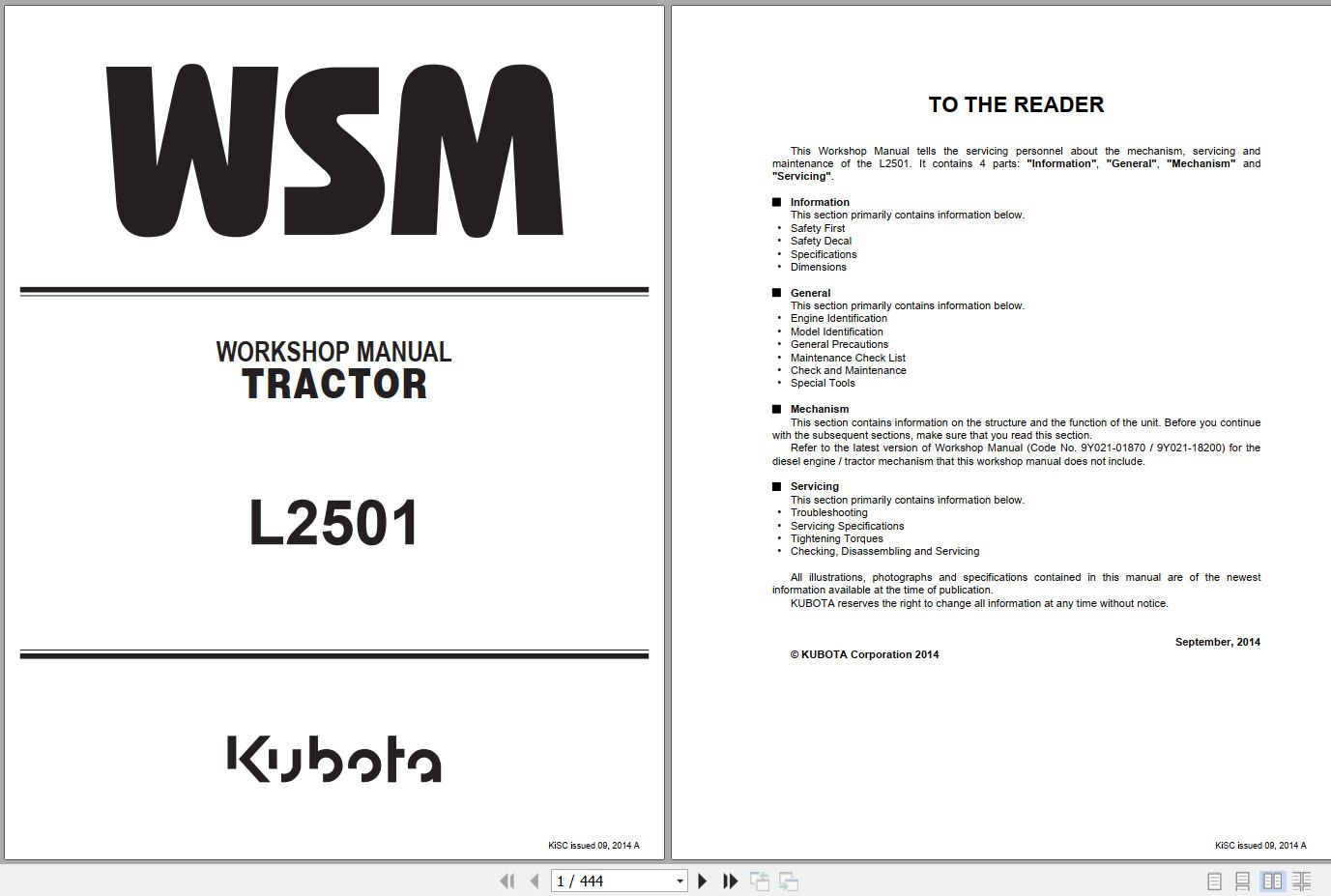 Kubota Tractor L2501 Workshop Manual 9Y111 11210 2014 (1)