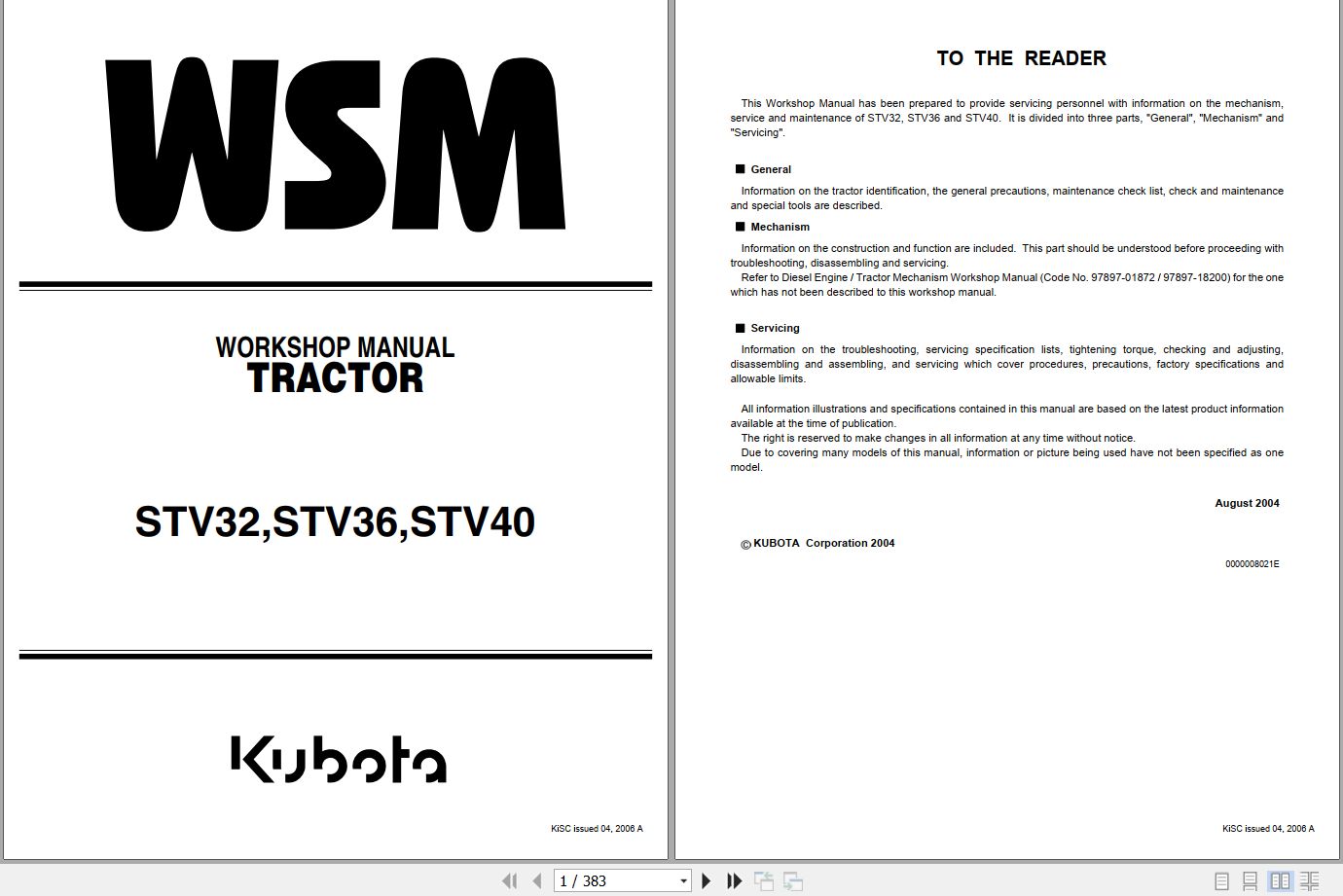 Kubota Tractor STV32 STV36 STV40 Workshop Manual 9Y011 13041 2006 (1)