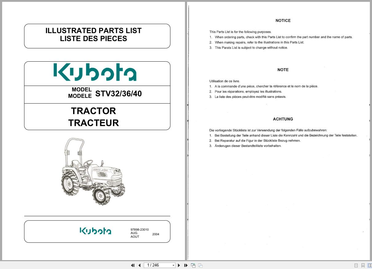 Kubota Tractor STV32 STV40 STV36 Illustrated Parts List 97898 23010 EN DE FR (1)