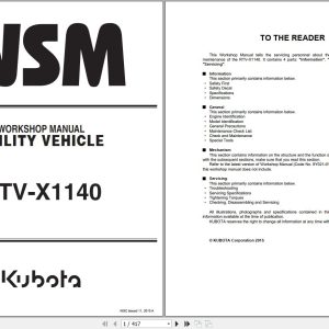 Kubota Utility Vehicle RTV X1140 Workshop Manual 9Y111 09960 2015 (1)