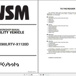 Kubota Utility Vehicle RTV X900 RTV X1120 Workshop Manual 9Y111 09461 2014 (1)