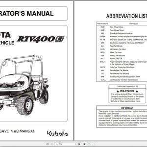 Kubota Utility Vehicle RTV400 Operators Manual K7211 7121 1 2011 (1)