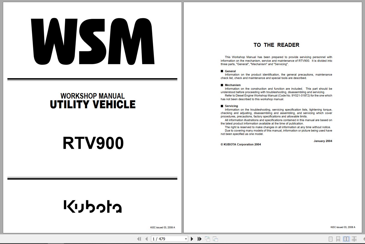 Kubota Utility Vehicle RTV900 Workshop Manual 9Y011 15305 2008 (1)