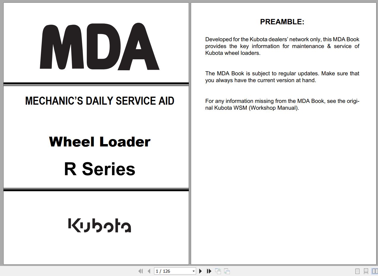Kubota Wheel Loader R Series R065 to R090 Mechanics Daily Service Aid RY920 2367 3 (1)
