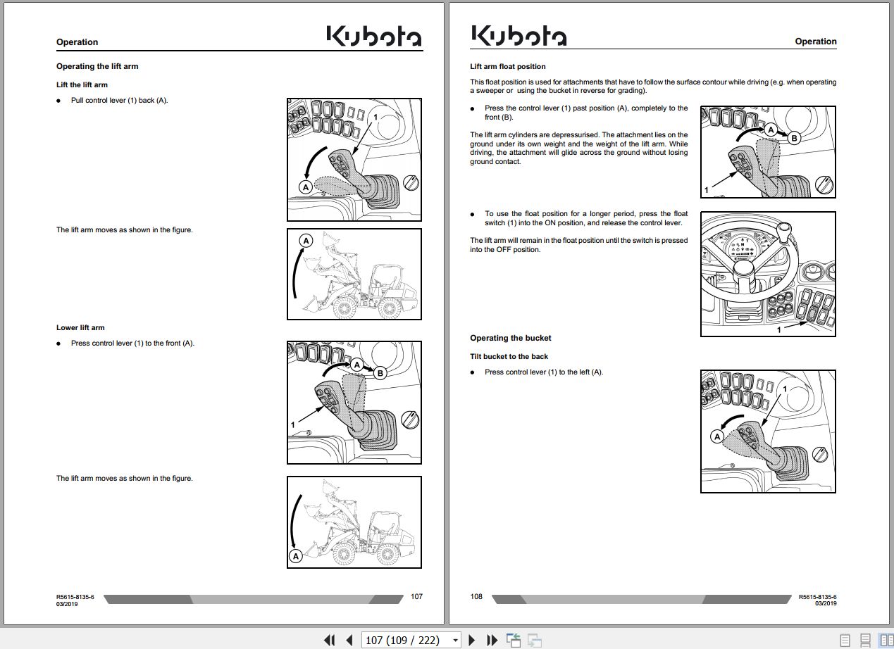 Kubota Wheel Loader R085 Operating Instructions R5615 8135 6 2019 (2)