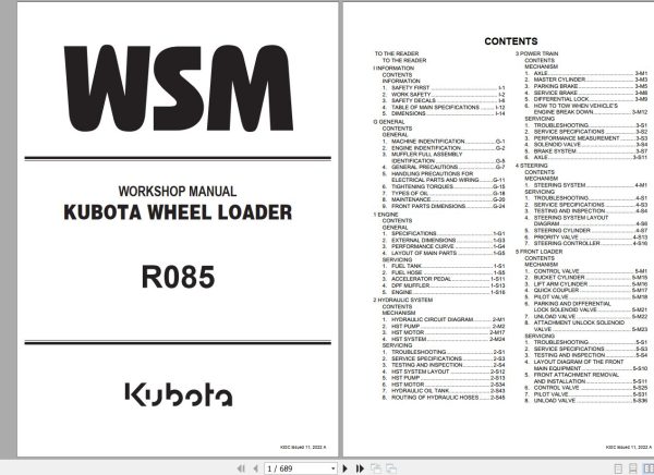 Kubota Wheel Loader R085 Workshop Manual RY911 22698 2022 (1) Kubota Wheel Loader R085 Workshop Manual RY911 22698 2022 (1)