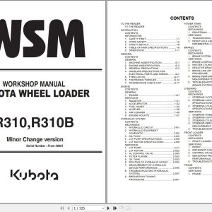 Kubota Wheel Loader R310 R310B Workshop Manual RY921 21060 2011 (1)