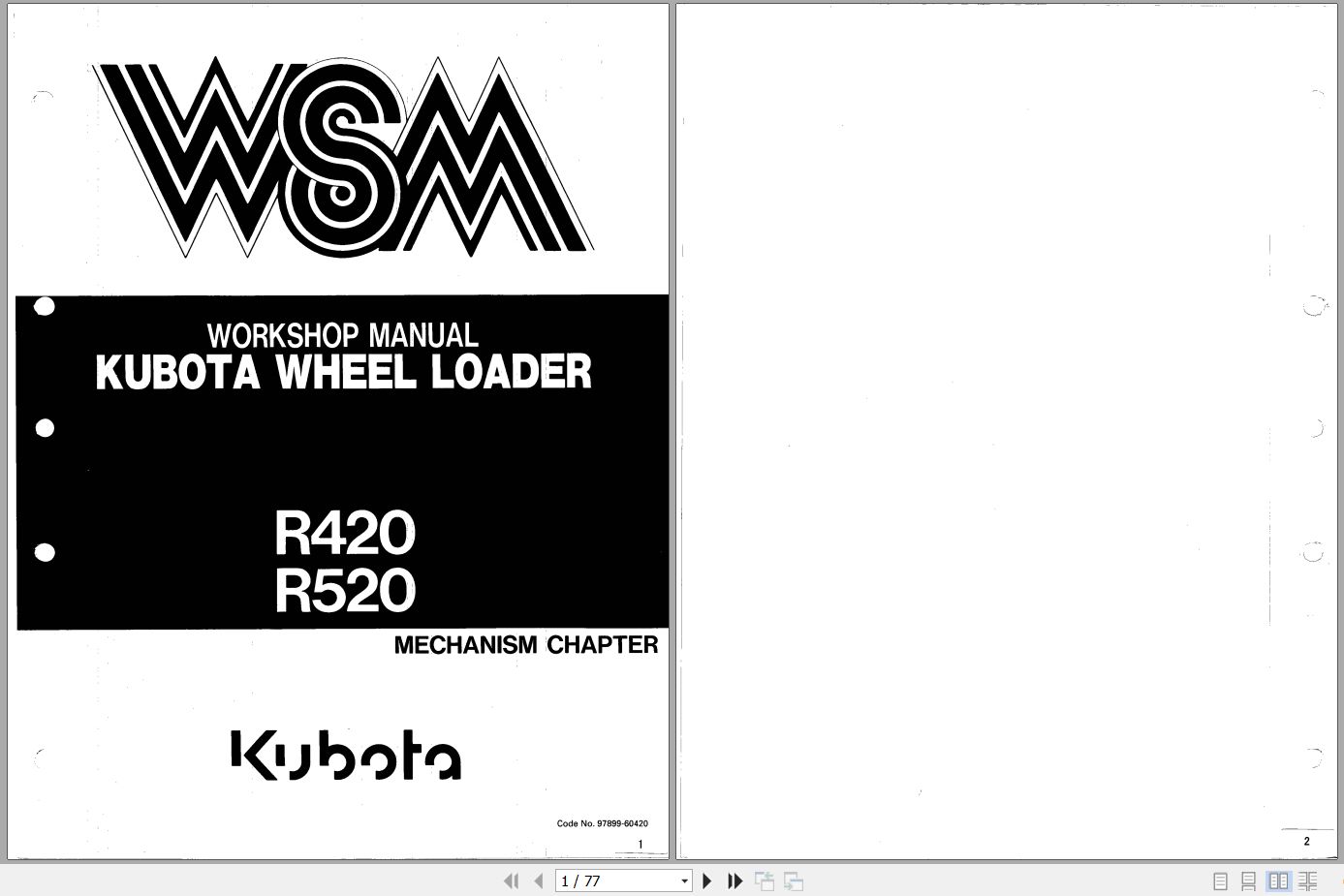 Kubota Wheel Loader R420 R520 Workshop Manual 97899 60420 (1)