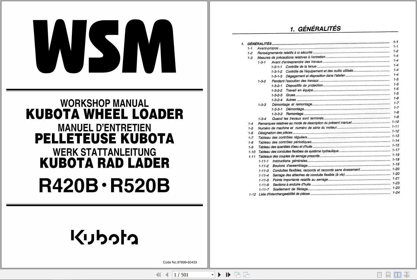 Kubota Wheel Loader R420B R520B Workshop Manual 97899 60433 2004 (1)