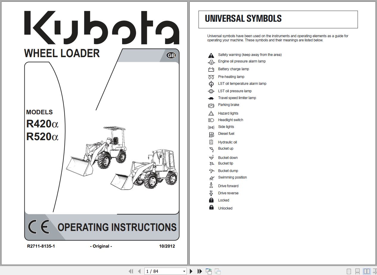 Kubota Wheel Loader R420a R520a Operating Instructions R2711 8135 1 2012 (1)