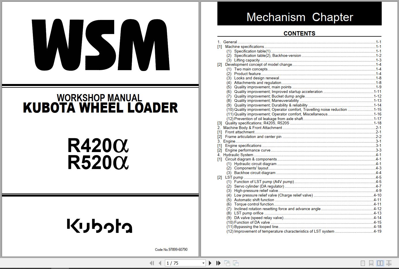 Kubota Wheel Loader R420a R520a Workshop Manual 97899 60790 (1)