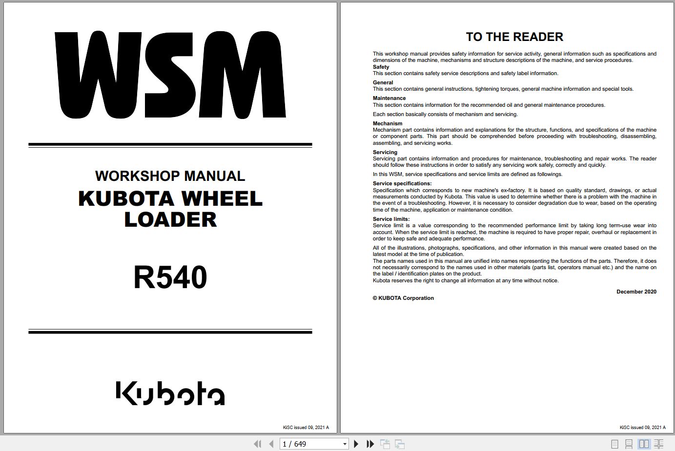 Kubota Wheel Loader R540 Workshop Manual RY911 29302 2021 (1)