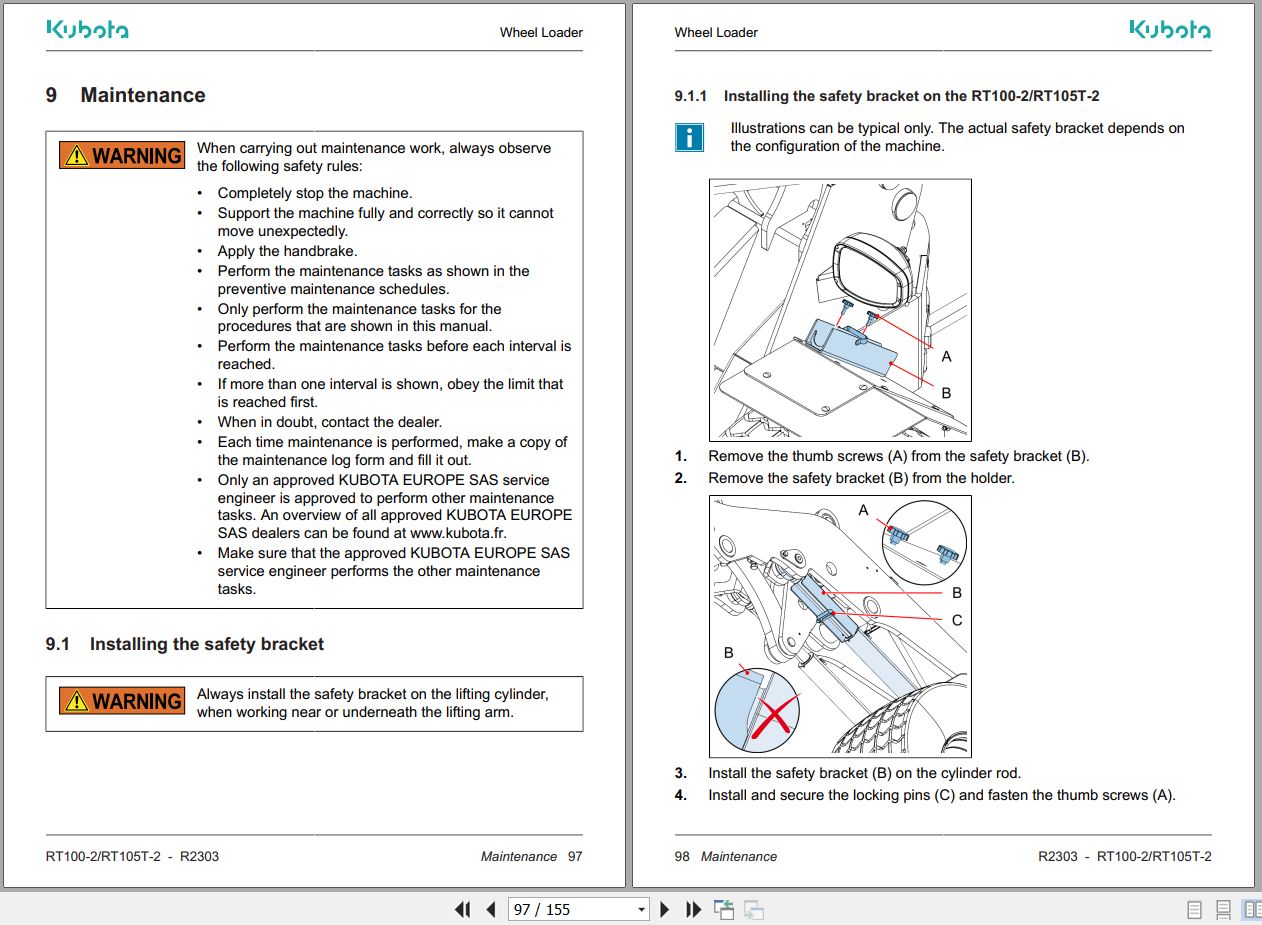 Kubota Wheel Loader RT1000 2 RT105T 2 Operator Manual TOB 0087804 2023 (2)