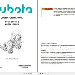 Kubota Wheel Loader RT150 2 RT160 2 Operator Manual TOB 0086676 2023 (1)