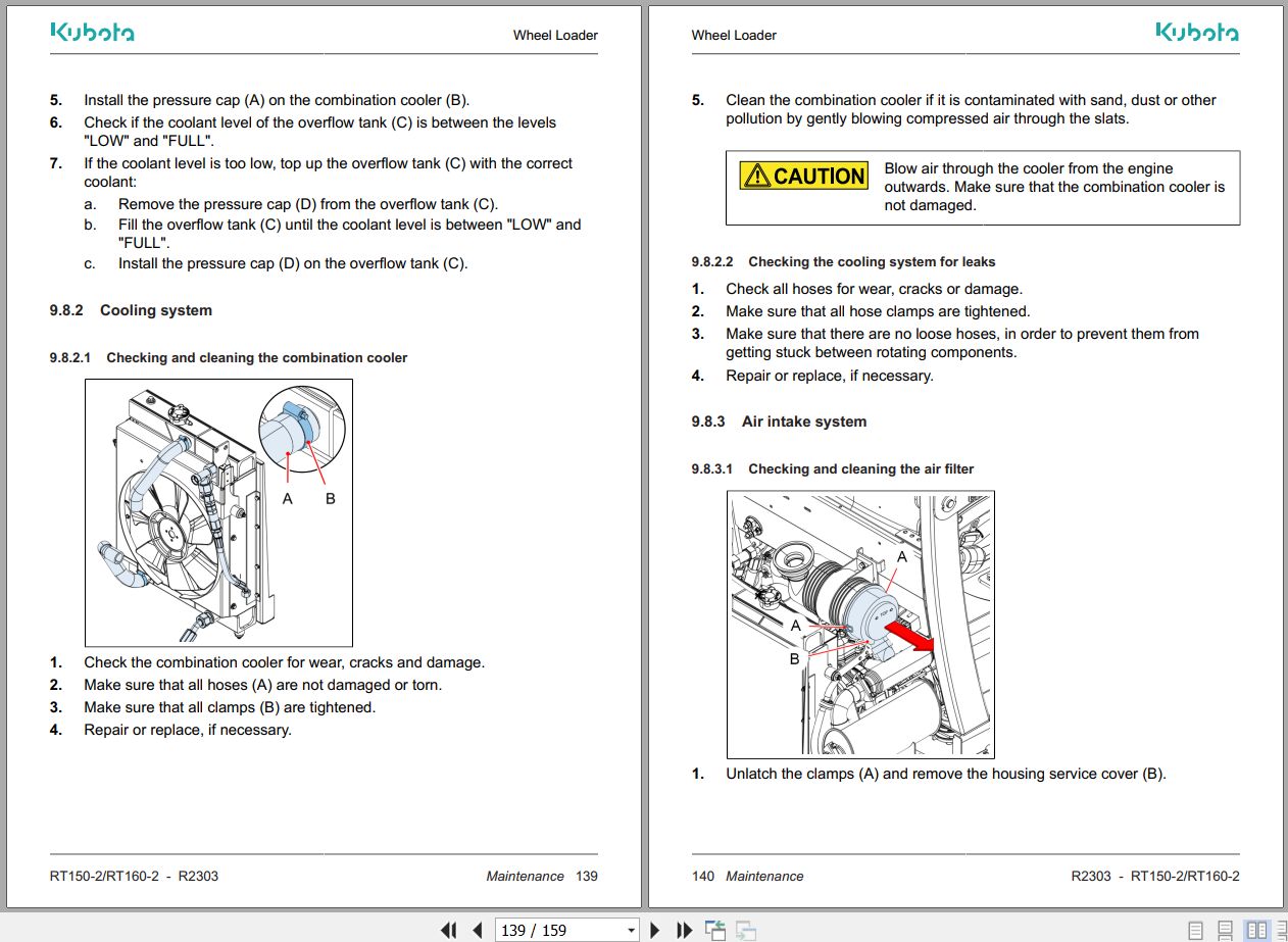 Kubota Wheel Loader RT150 2 RT160 2 Operator Manual TOB 0086676 2023 (2)