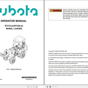 Kubota Wheel Loader RT210 2a RT220 2a Operator Manual TOB 0086731 2023 (1)