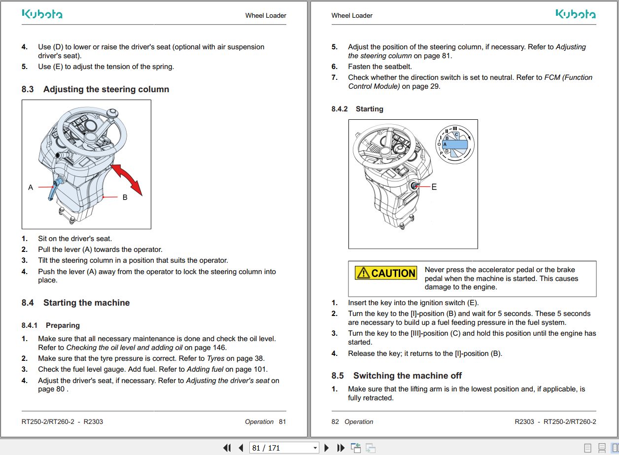 Kubota Wheel Loader RT250 2 RT260 2 Operator Manual TOB 0086815 2023 (2)