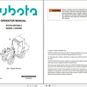 Kubota Wheel Loader RT270 2 RT280 2 Operator Manual TOB 0086876 2023 (1)