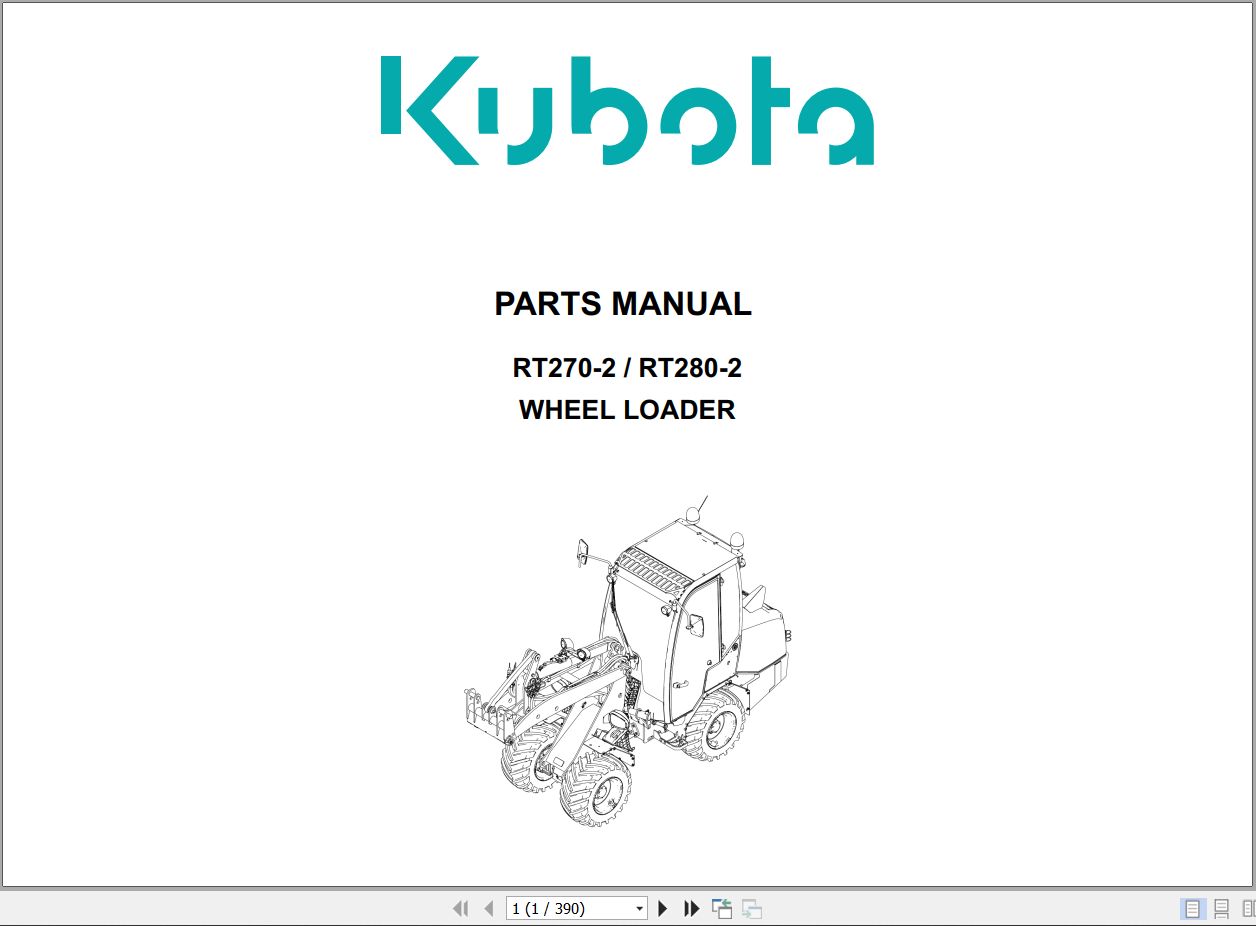 Kubota Wheel Loader RT270 2 RT280 2 Parts Manual 97898 95690 2019 FR EN DE (1)