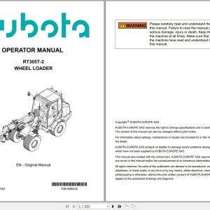 Kubota Wheel Loader RT305T 2 Operator Manual TOB 0086435 2023 (1)