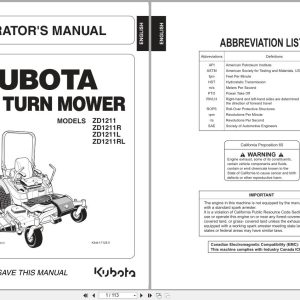 Kubota Zero Turn Mower ZD1211 to ZD1211RL Operators Manual K3441 7125 5 (1)