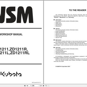 Kubota Zero Turn Mower ZD1211 to ZD1211RL Workshop Manual 9Y111 13443 2017 (1)