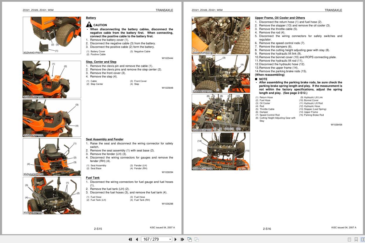Kubota Zero Turn Mower ZD321 ZD326 ZD331 Workshop Manual 9Y111 00092 2007 (2)