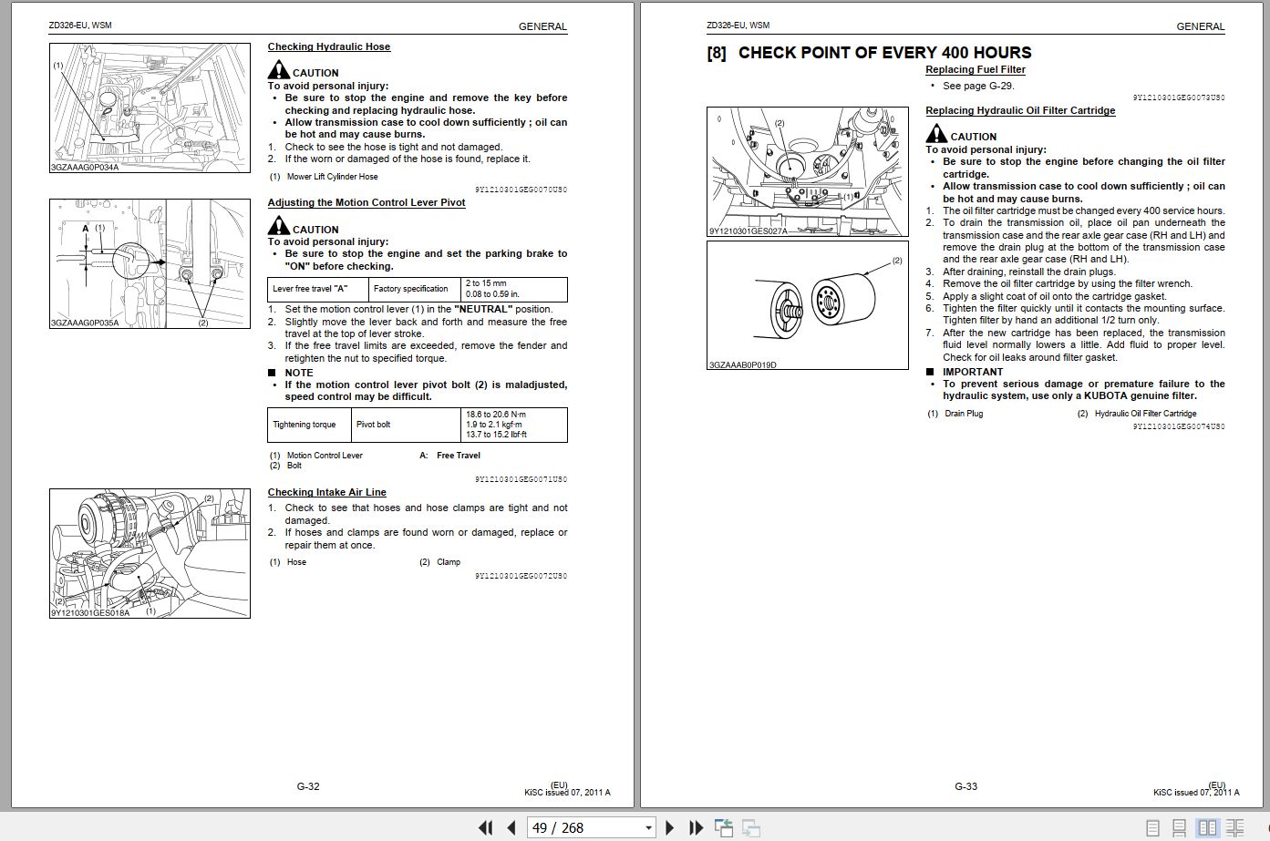 Kubota Zero Turn Mower ZD326 EU ZD326 60R EU Workshop Manual 9Y111 03011 2011 (1)