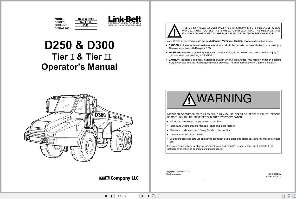 Link Belt Articulated Truck D250 Tier 1 D300 Tier 2 Operator Manual (1)