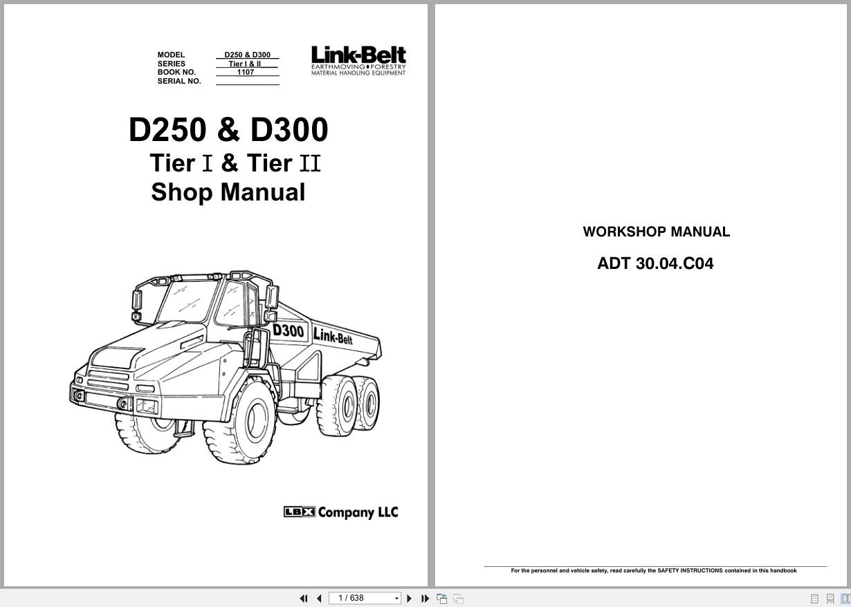 Link Belt Articulated Truck D250 Tier 1 D300 Tier 2 Shop Manual A3500219LBX 2004 (1)