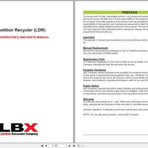 Link Belt Demolition Recycler LDR Safety Operator Parts Manual (1)