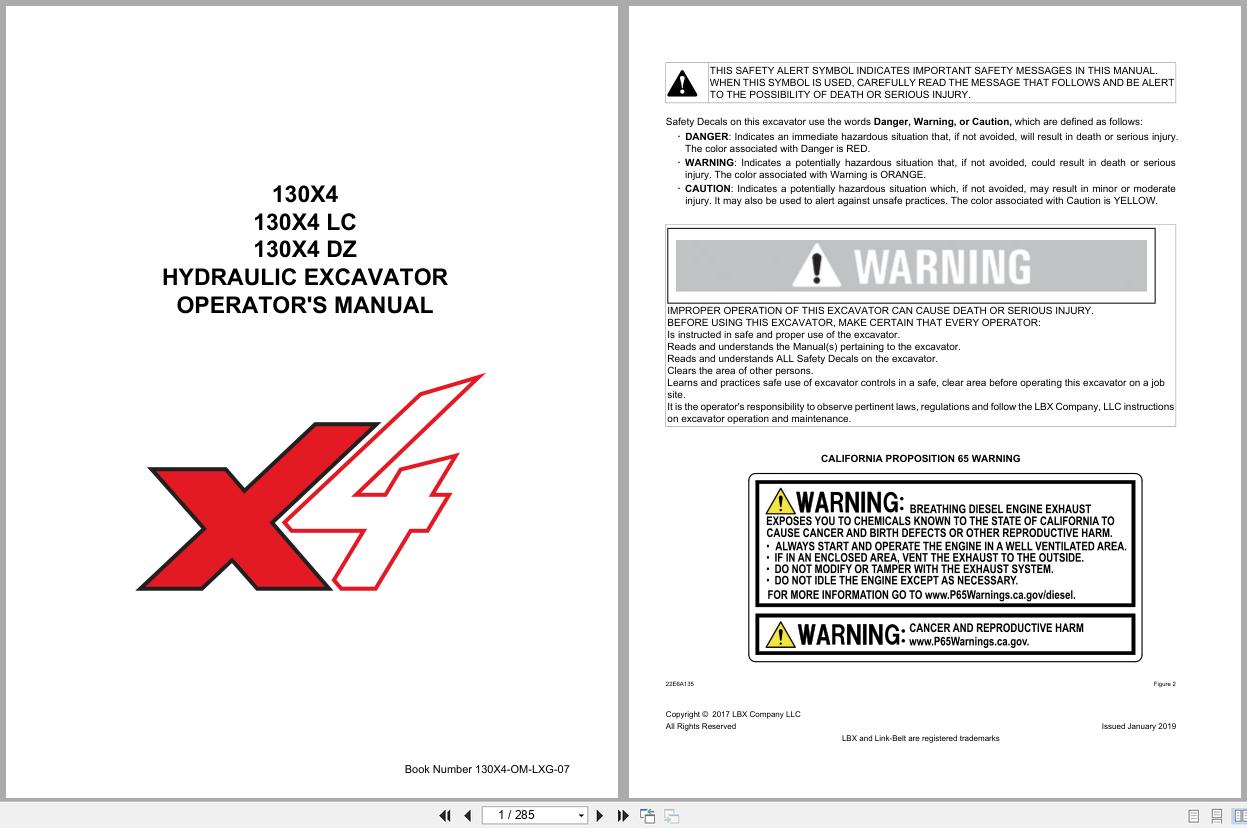 Link Belt Excavator 130X4 130X4LC 130X4DZ Operator Manual 130X4 OM LXG 07 2019 (1)