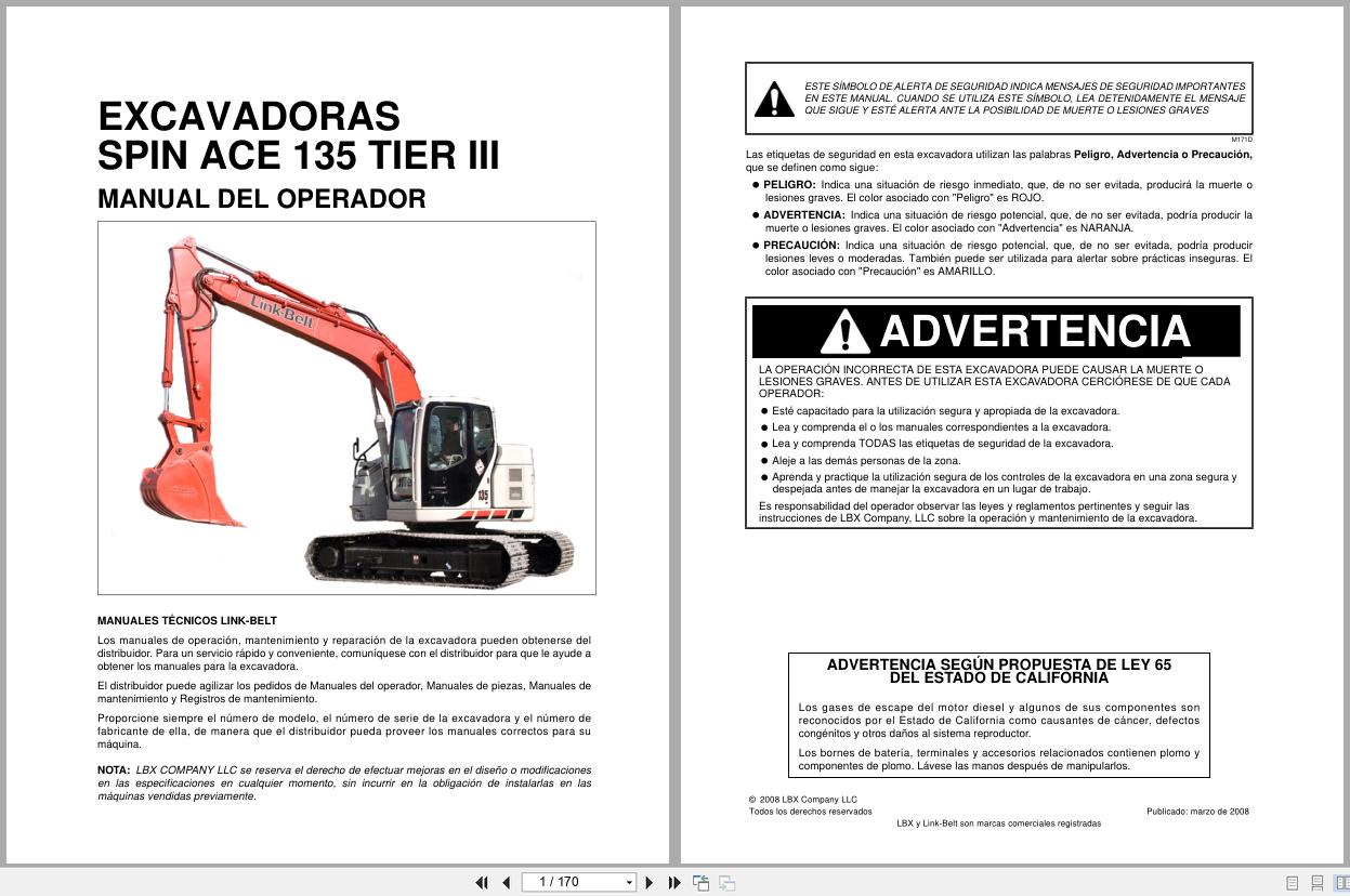 Link Belt Excavator 135 Spin Ace Tier 3 Operator Manual ES (1)