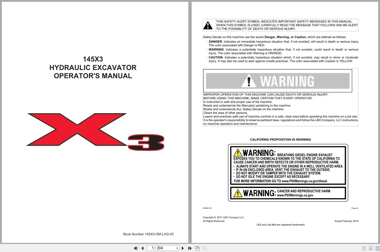 Link Belt Excavator 145X3 Operator Manual 145X3 OM LXG 05 2019 (1)