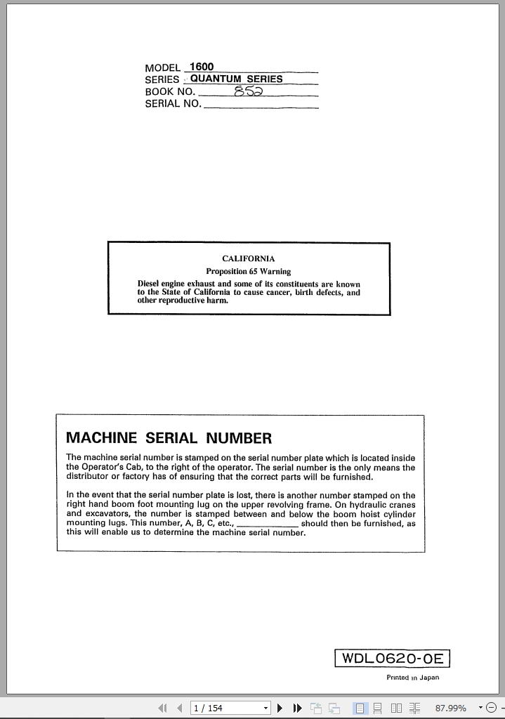 Link Belt Excavator 1600 Quantum Series Operator Manual (1)