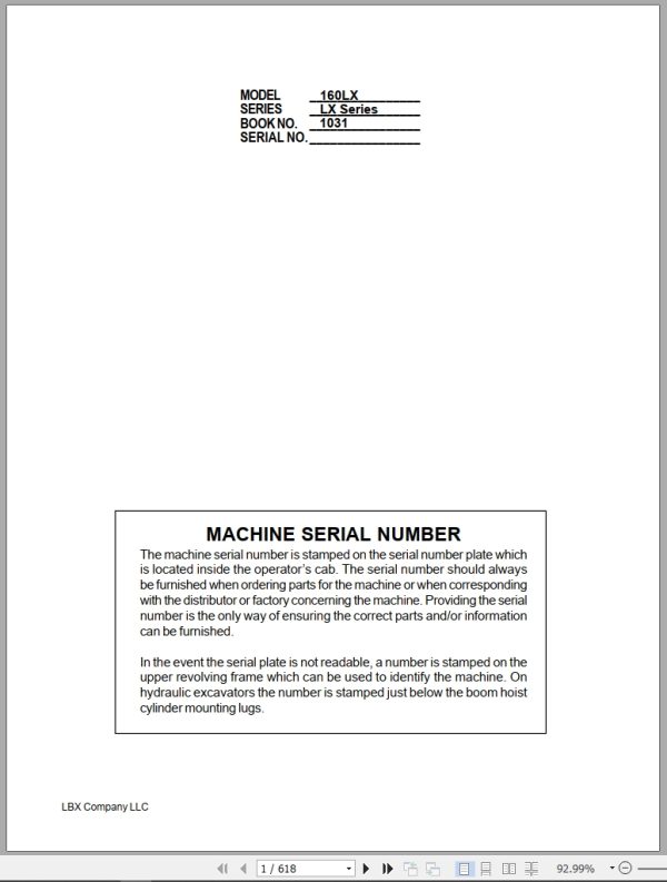Link Belt Excavator 160Lx Shop Manual 1031 2001 (1)