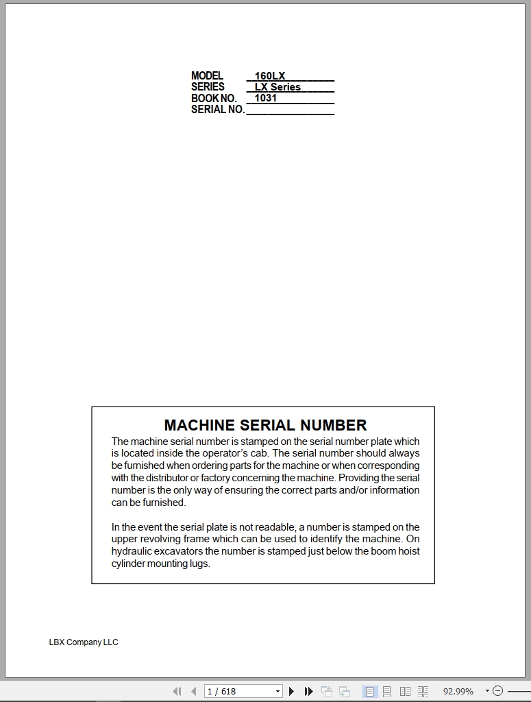 Link Belt Excavator 160LX Shop Manual 1031 2001 (1)