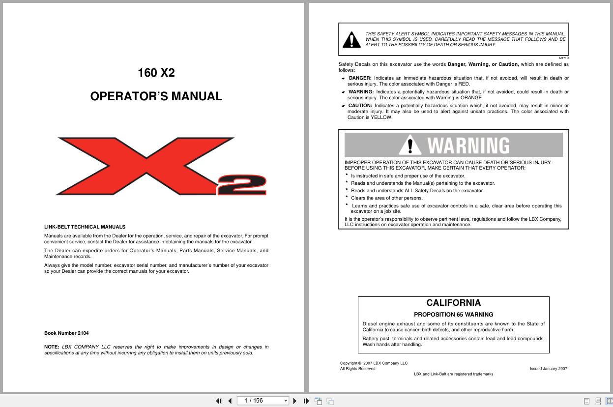 Link Belt Excavator 160X2 Operator Manual (1)