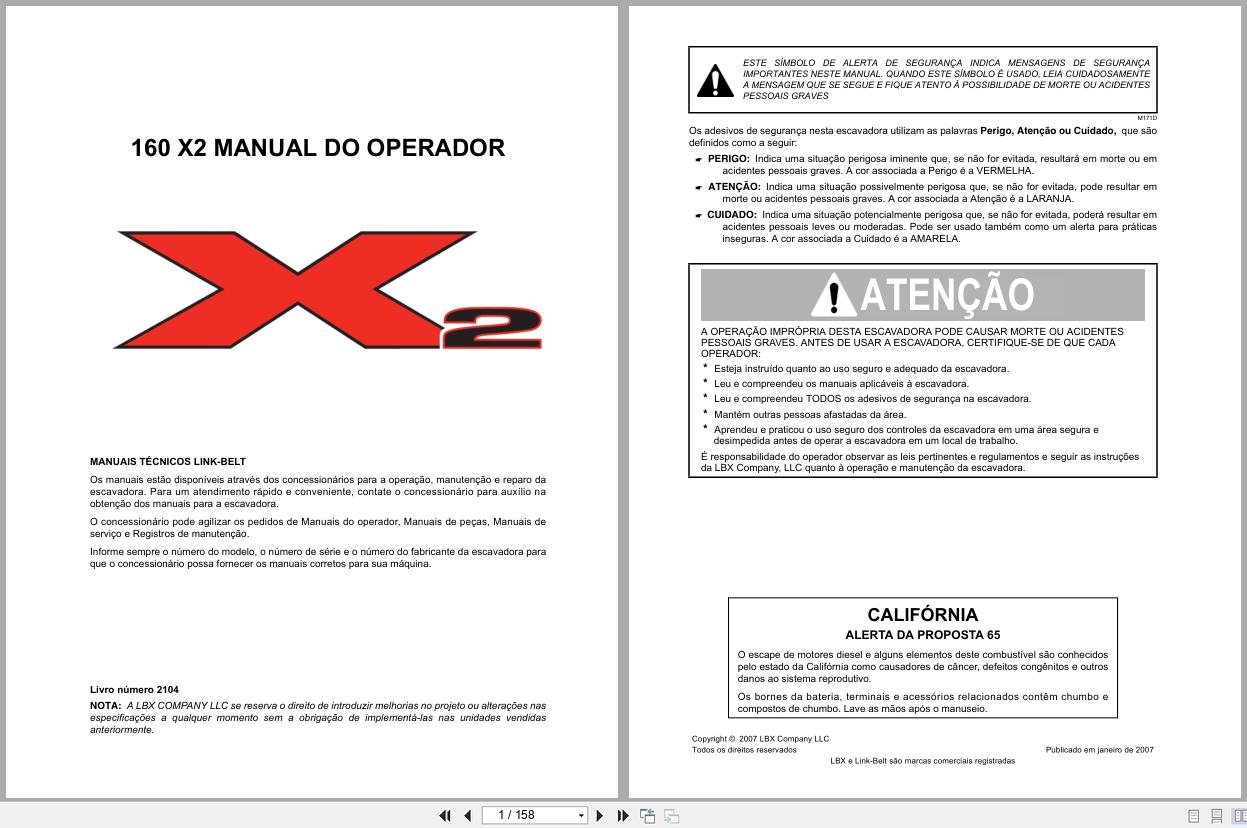 Link Belt Excavator 160X2 Operator Manual PT (1)