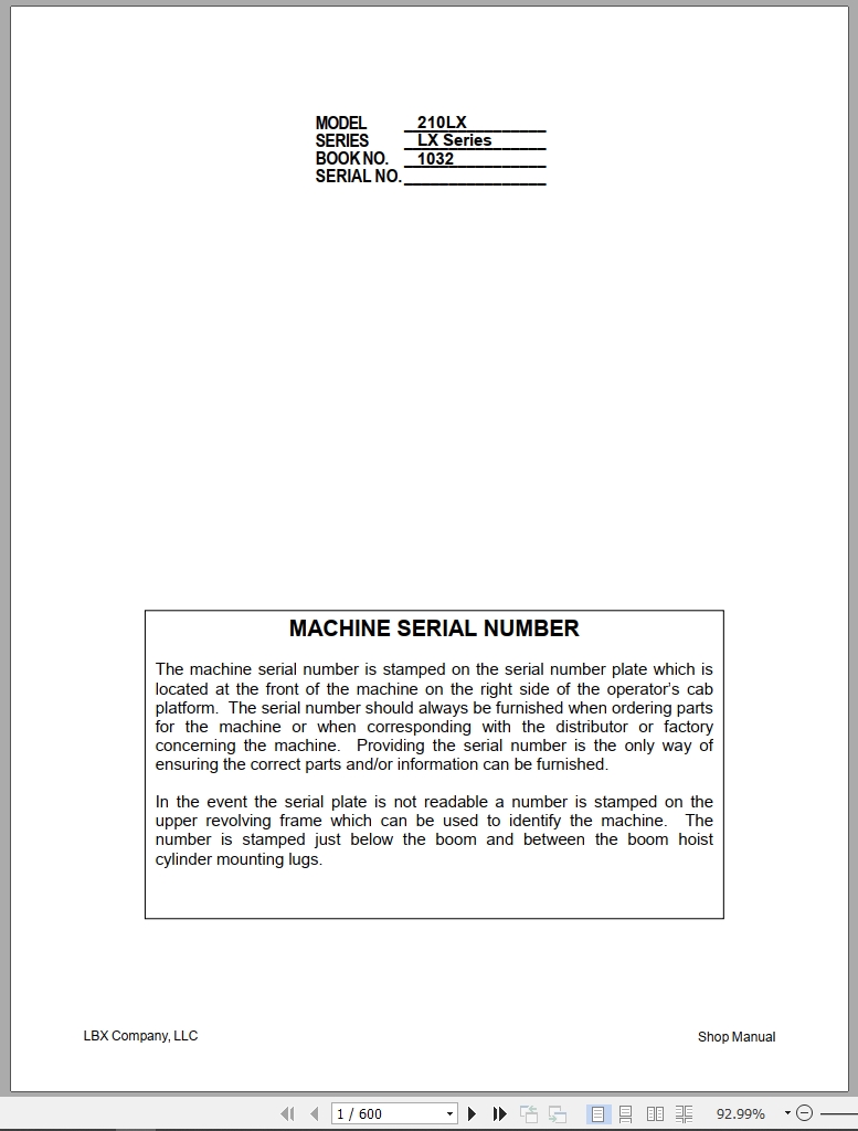 Link Belt Excavator 210LX Shop Manual (1)