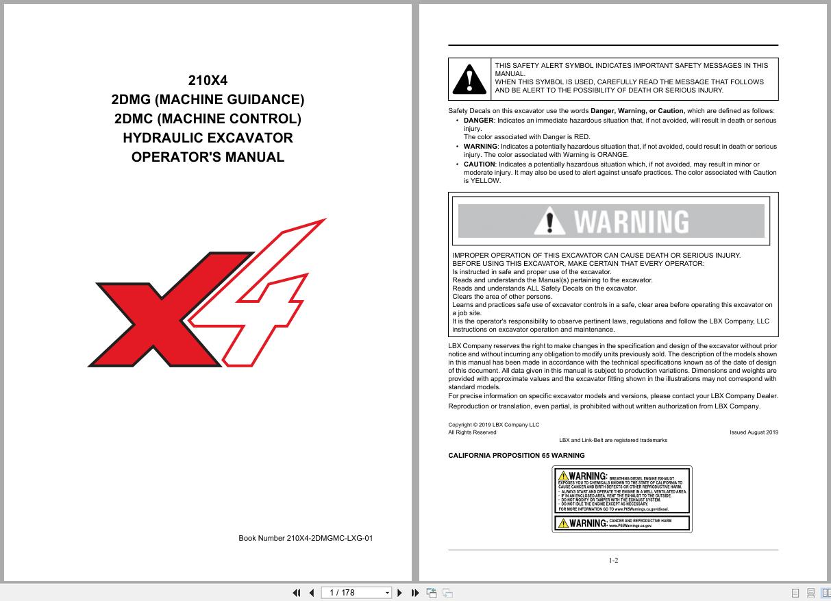 Link Belt Excavator 210X4 2DMG 2DMC Operator Manual 210X4 2DMGMC LXG 01 2019 (1)