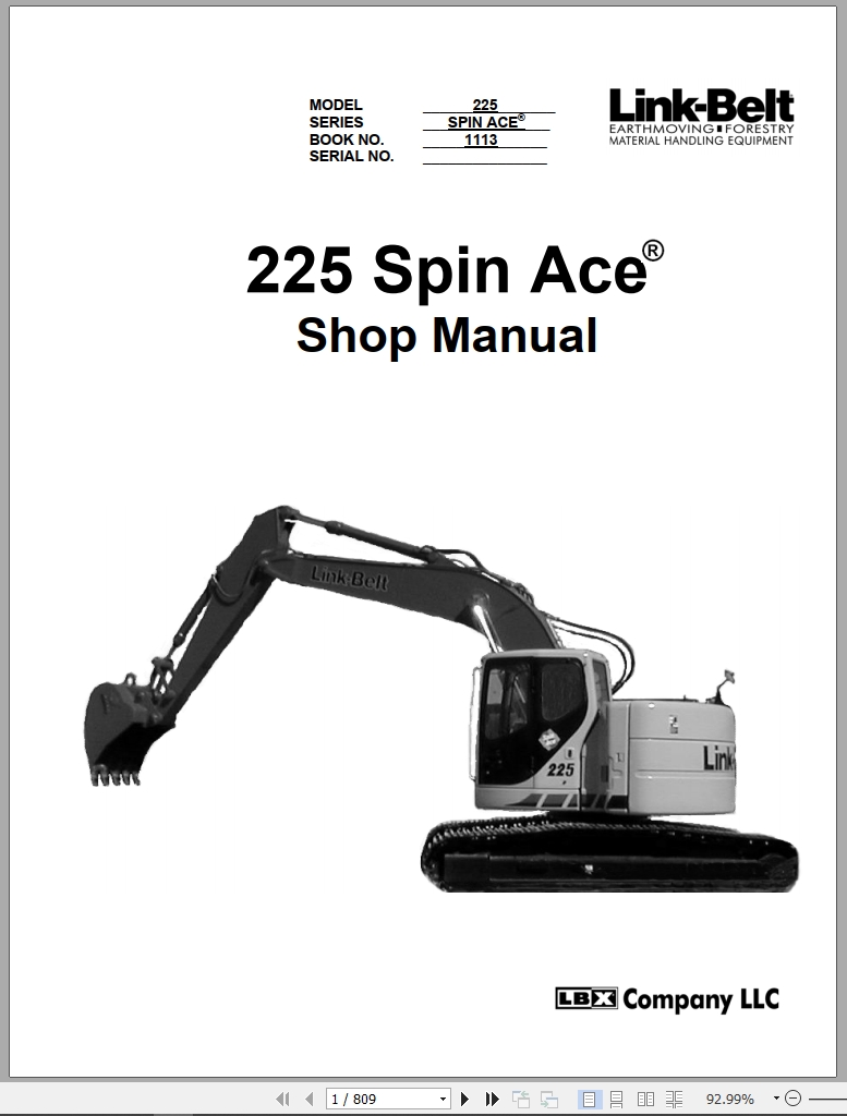 Link Belt Excavator 225 Spin Ace Shop Manual (1)