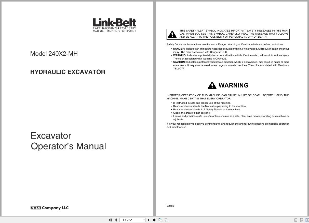 Link Belt Excavator 240X2 MH Operator Manual (1)