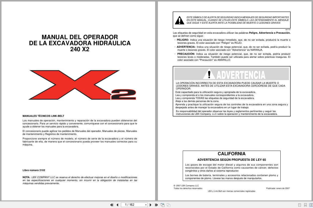 Link Belt Excavator 240X2 Operator Manual 2102 2007 ES (1)