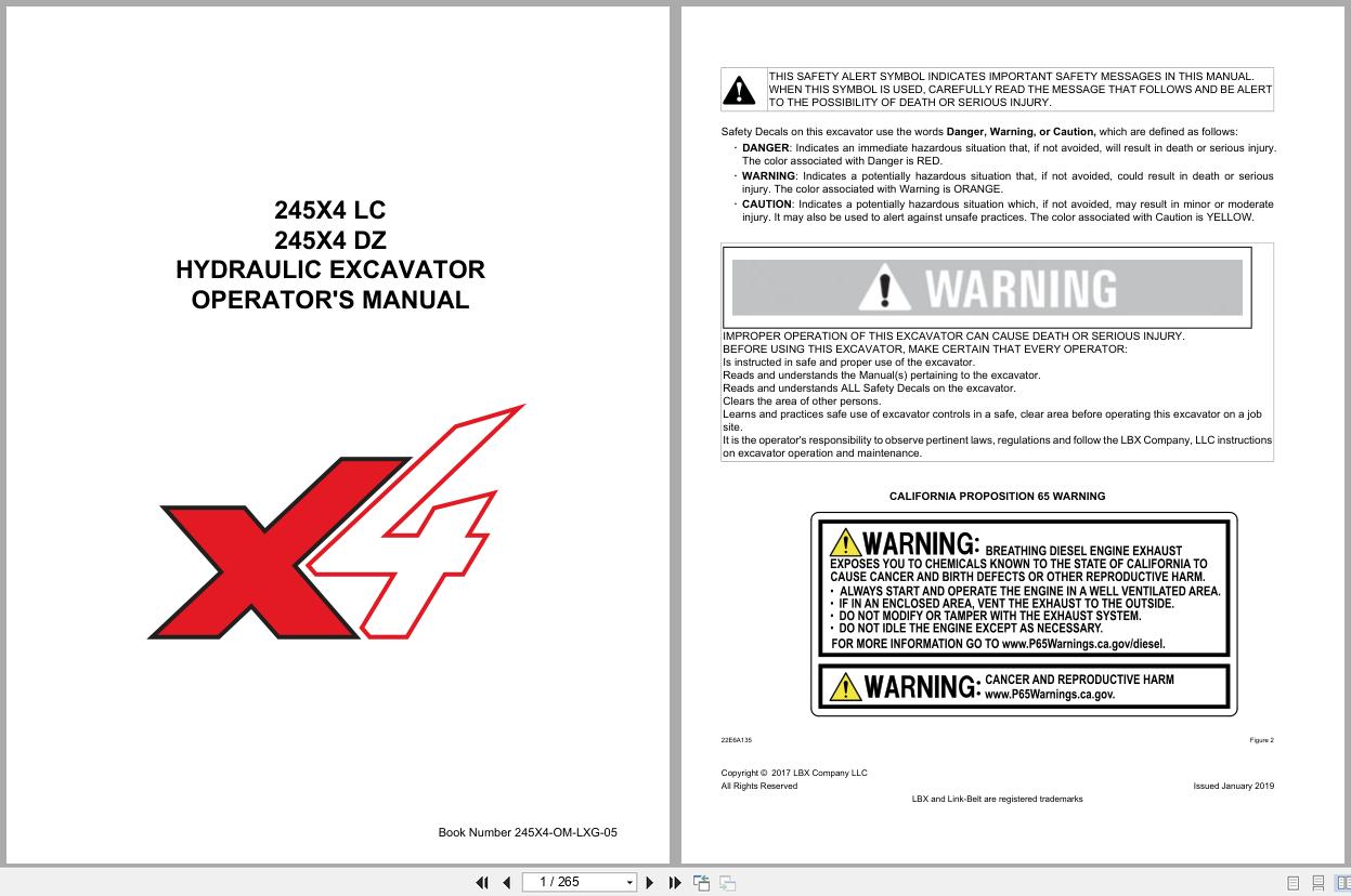 Link Belt Excavator 245X4 LC 245X4 DZ Operator Manual 245X4 OM LXG 05 2019 (1)